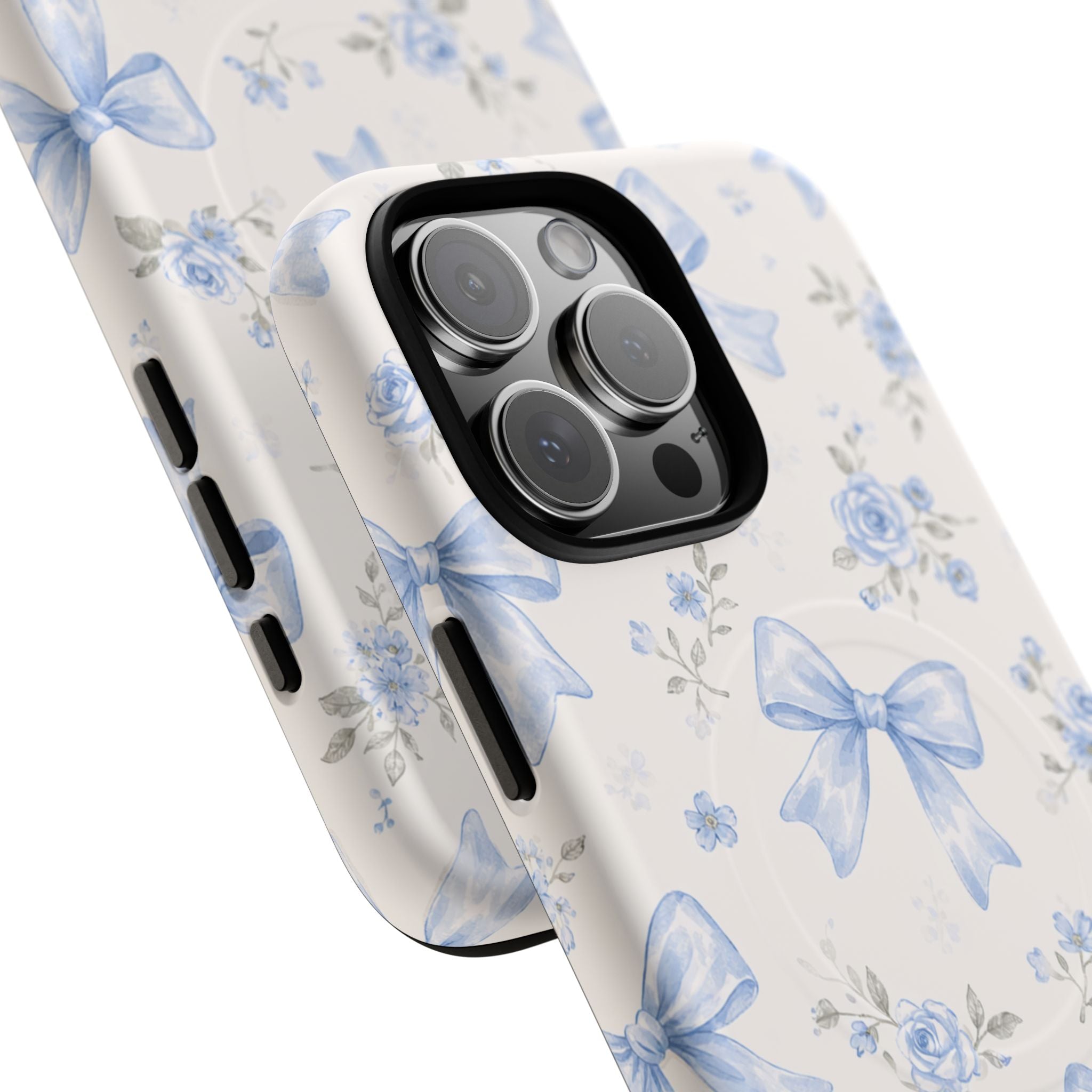 Floral Blue Bow iPhone Case – MagSafe Compatible