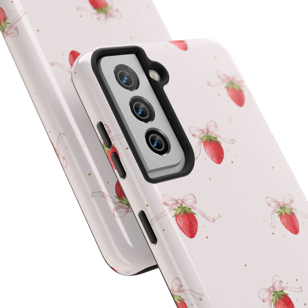 Red Strawberry Pattern Tough Phone Case, Bold Fruit Print