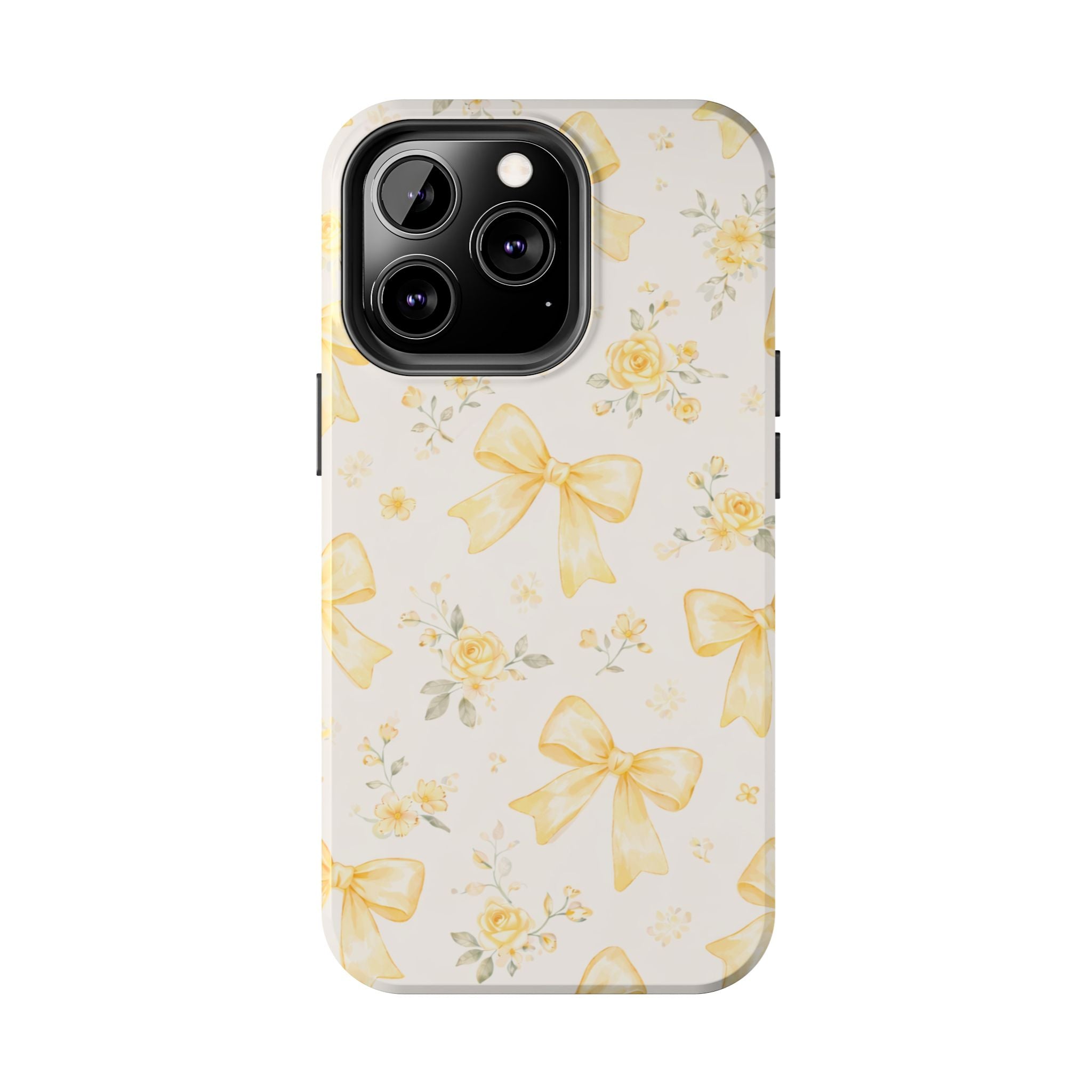 Yellow Bow Floral Phone Case, Cute Yellow Ribbon Pattern