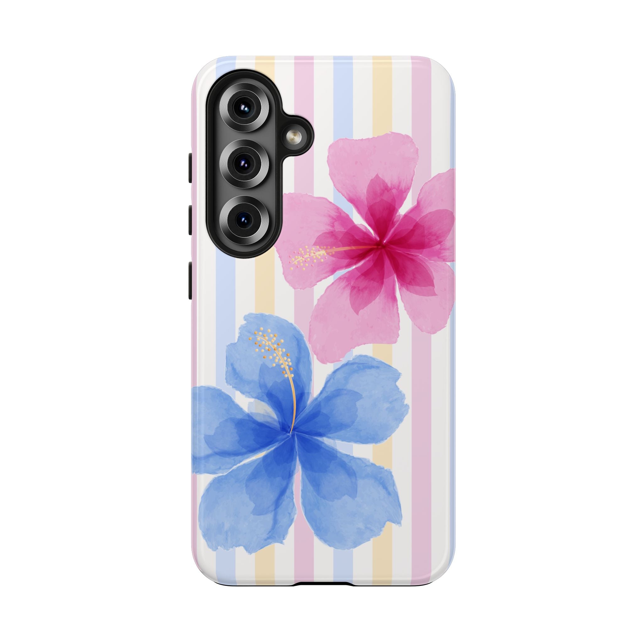 Hibiscus Stripe Tough Samsung Case – Pink & Blue Floral Protective Cover