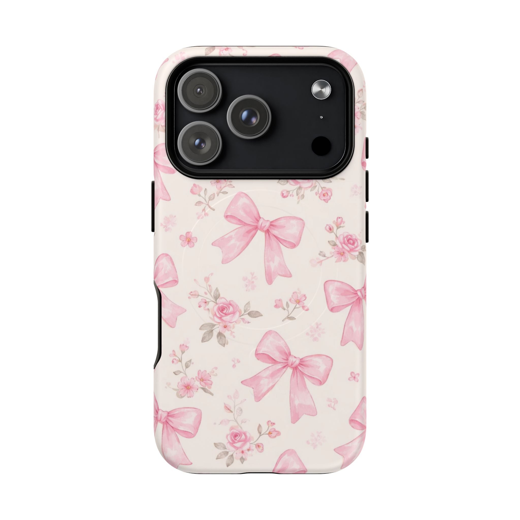 Pink Bow Floral iPhone Case – MagSafe Compatible