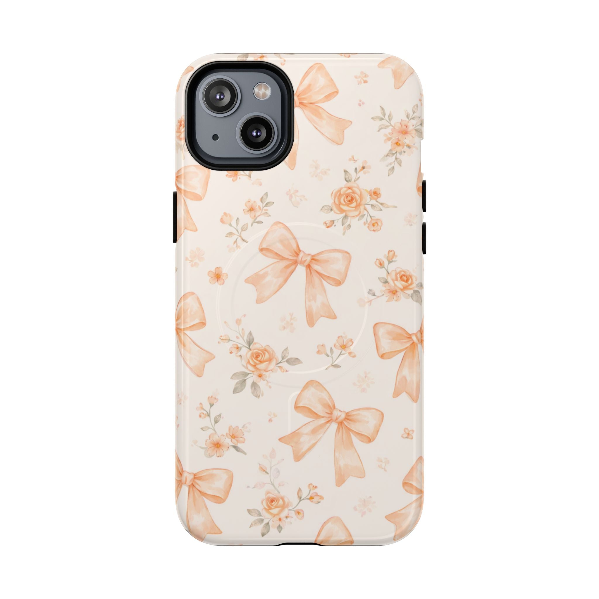 Floral Peach Bow iPhone Case – MagSafe Compatible