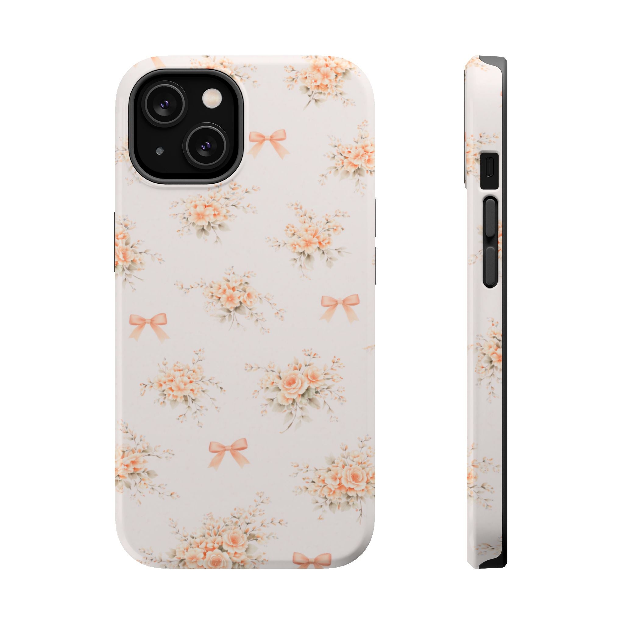 Vintage Peach Floral Bow iPhone Case | Magnetic Impact-Resistant Case