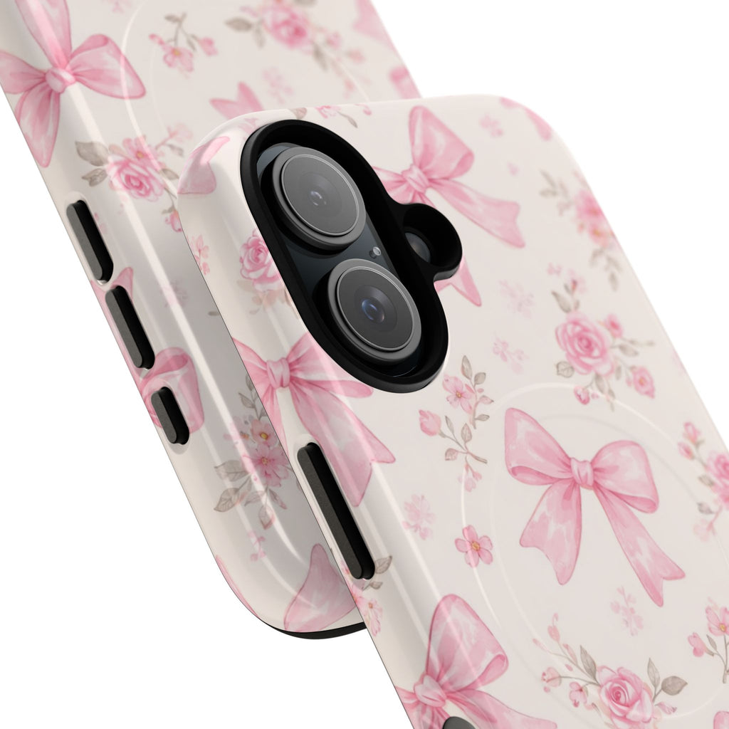 Pink Bow Floral iPhone Case – MagSafe Compatible