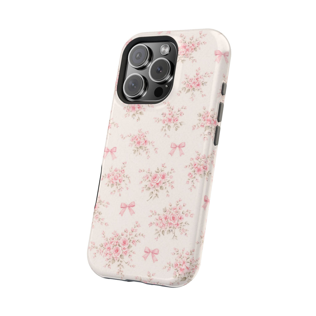 Pink Floral Bow Pattern Cases | Magnetic Impact-Resistant iPhone Case