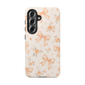 Peach Watercolor Bows Tough Phone Case, Floral Bow Pattern