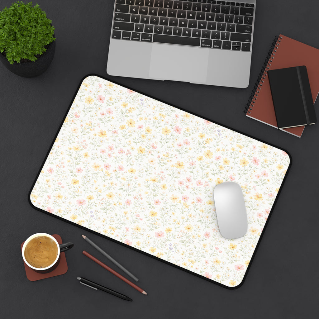 Tiny Pastel Wildflowers Desk Mat, Floral Mouse Pad Deskpad