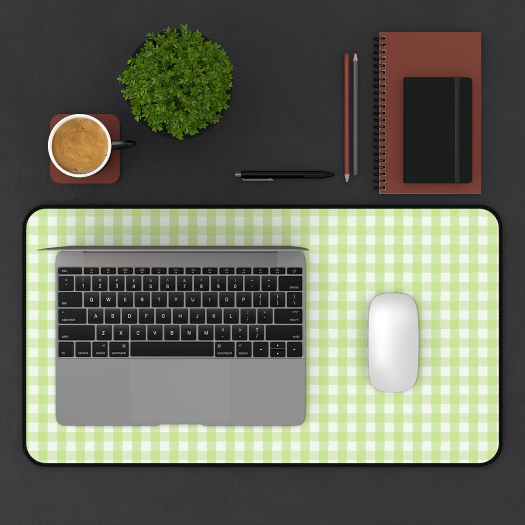 Pastel Green Gingham Desk Mat – Soft Check Pattern Mousepad for Home Office & Study