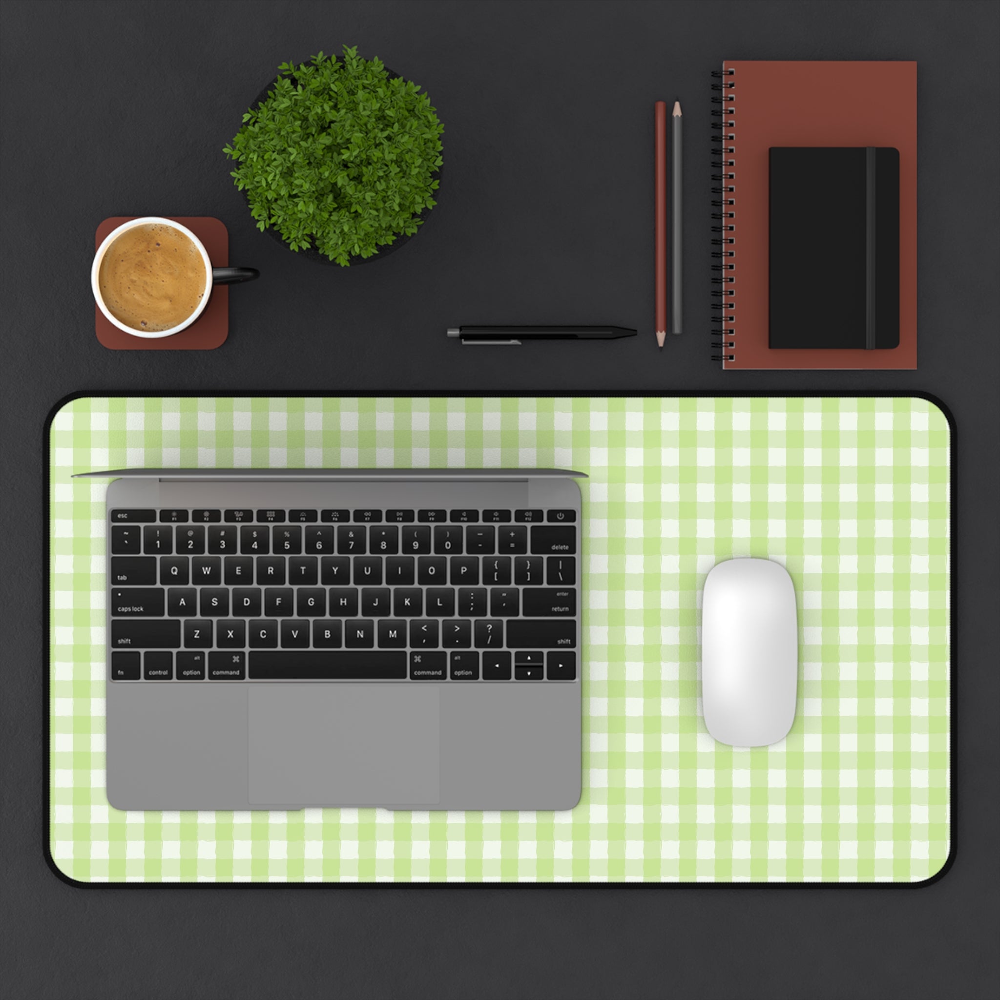 Pastel Green Gingham Desk Mat – Soft Check Pattern Mousepad for Home Office & Study