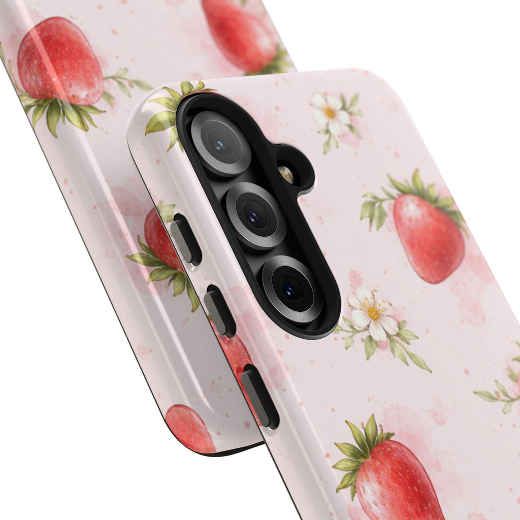 Watercolor Strawberry Tough Phone Case, Sweet Fruit Design