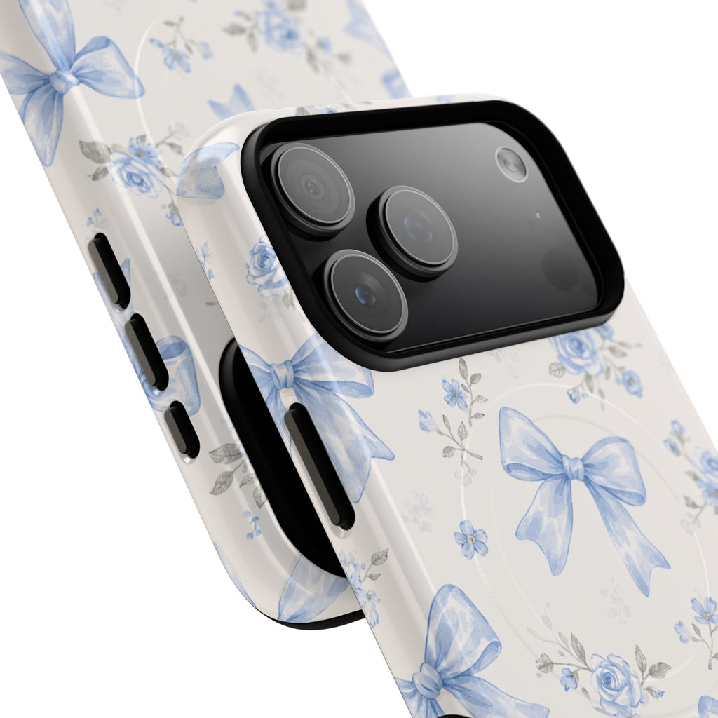 Floral Blue Bow iPhone Case – MagSafe Compatible