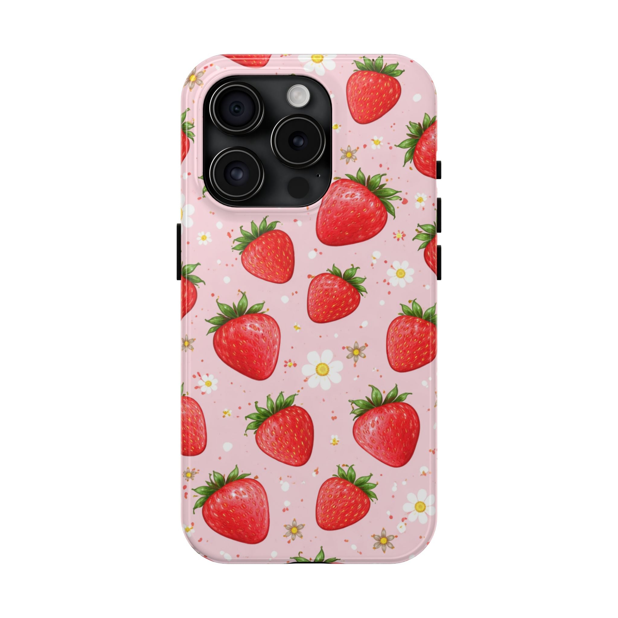 Pink Strawberry Print Phone Case, Soft Fruit Pattern