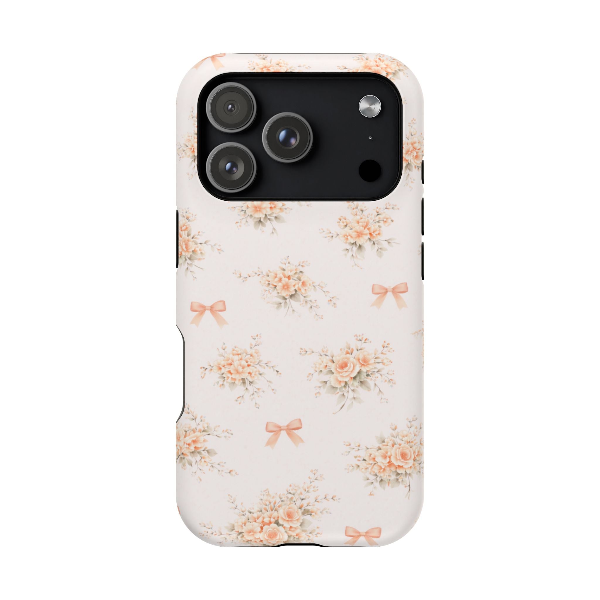 Vintage Peach Floral Bow iPhone Case | Magnetic Impact-Resistant Case