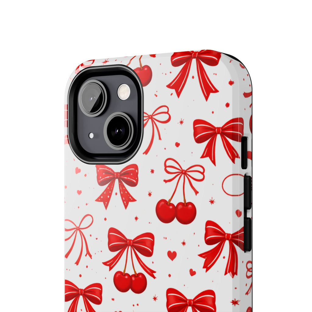 Red Cherry Bows Tough Phone Case, Cherry Pattern Phone Case