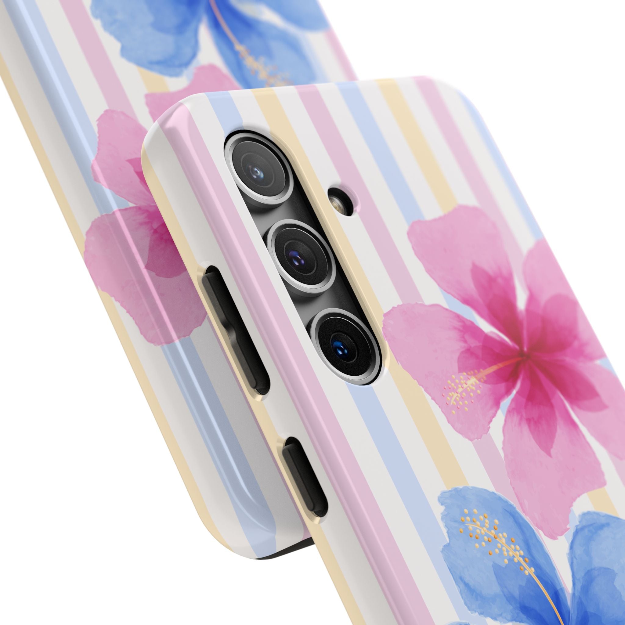 Hibiscus Stripe Tough Samsung Case – Pink & Blue Floral Protective Cover