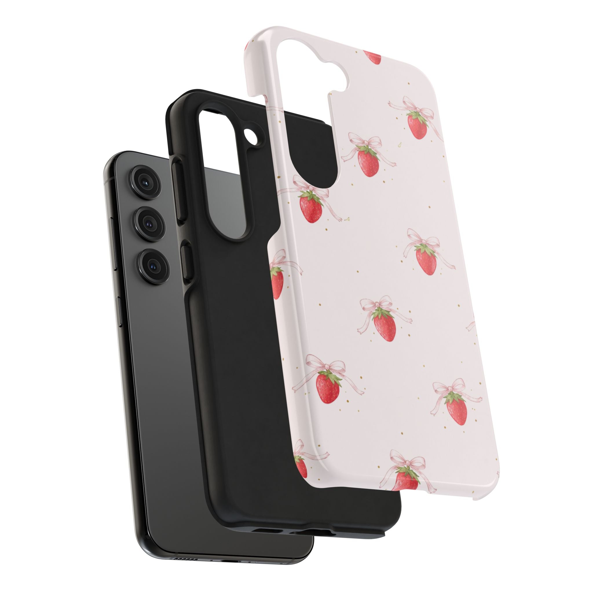 Red Strawberry Pattern Tough Phone Case, Bold Fruit Print