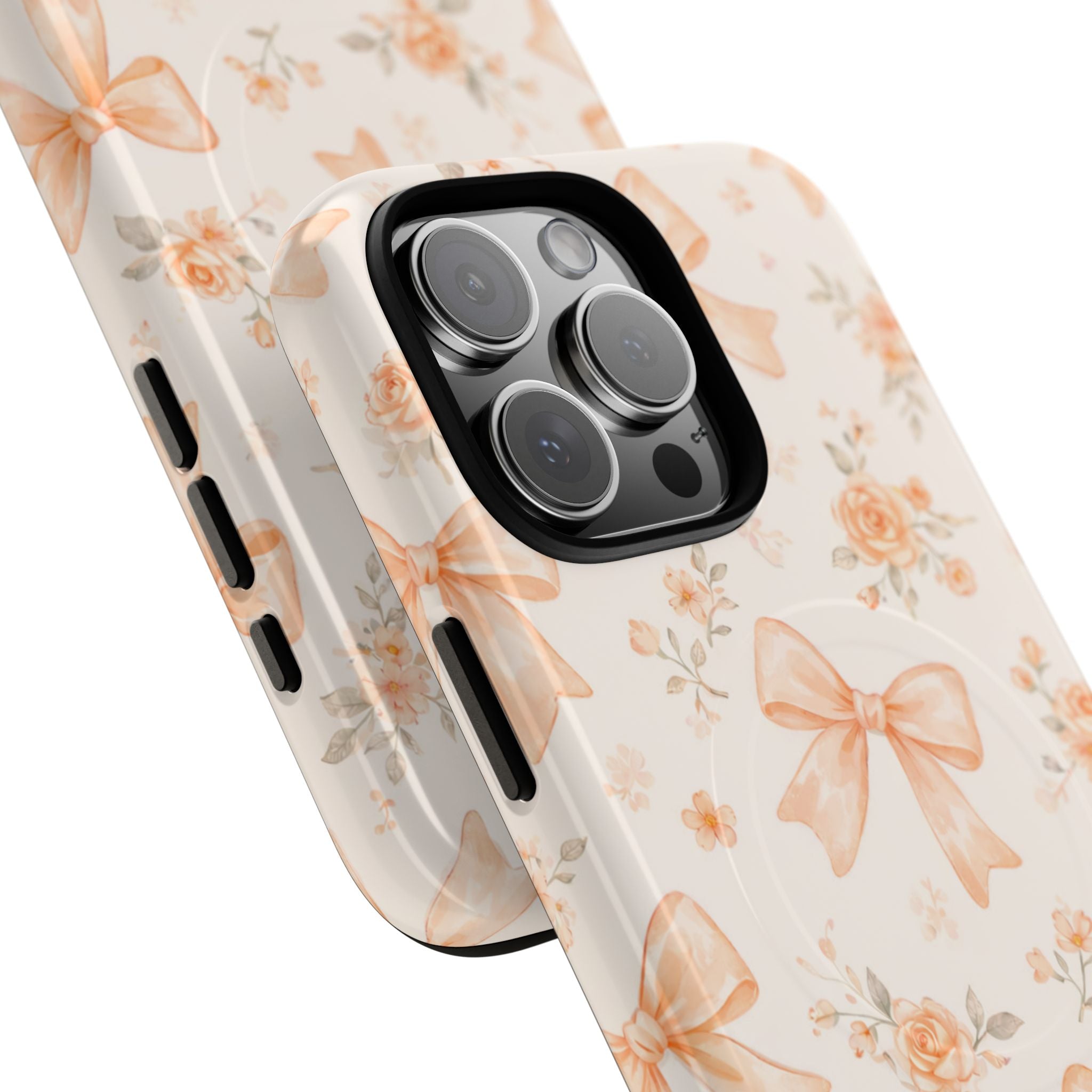 Floral Peach Bow iPhone Case – MagSafe Compatible