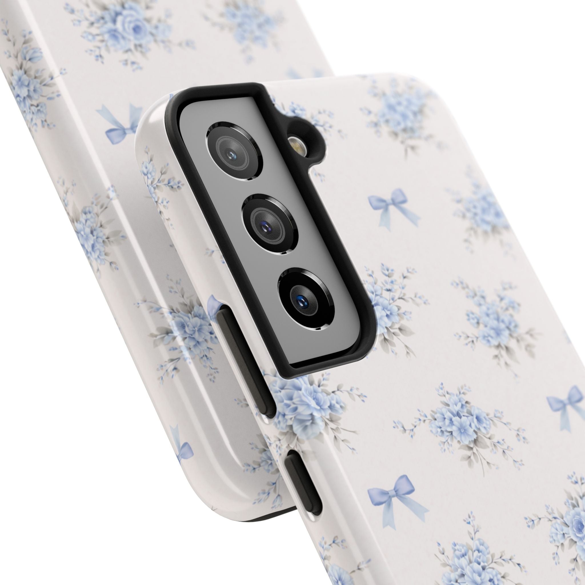 Blue Floral Bows Tough Samsung Galaxy Phone Case, Vintage Bouquet Pattern