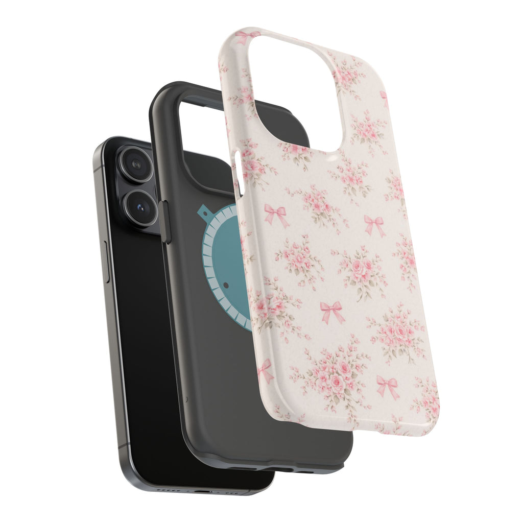 Pink Floral Bow Pattern Cases | Magnetic Impact-Resistant iPhone Case