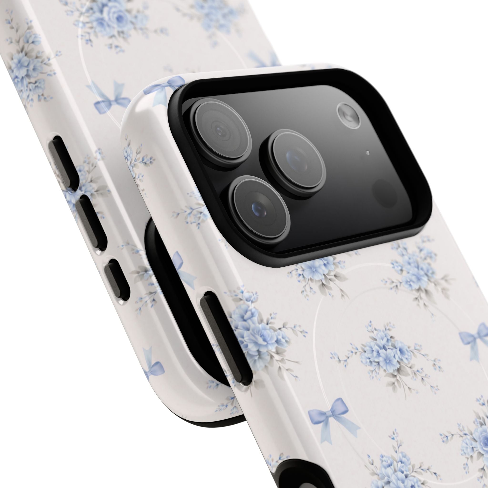 Blue Floral Bow iPhone Case – MagSafe Compatible