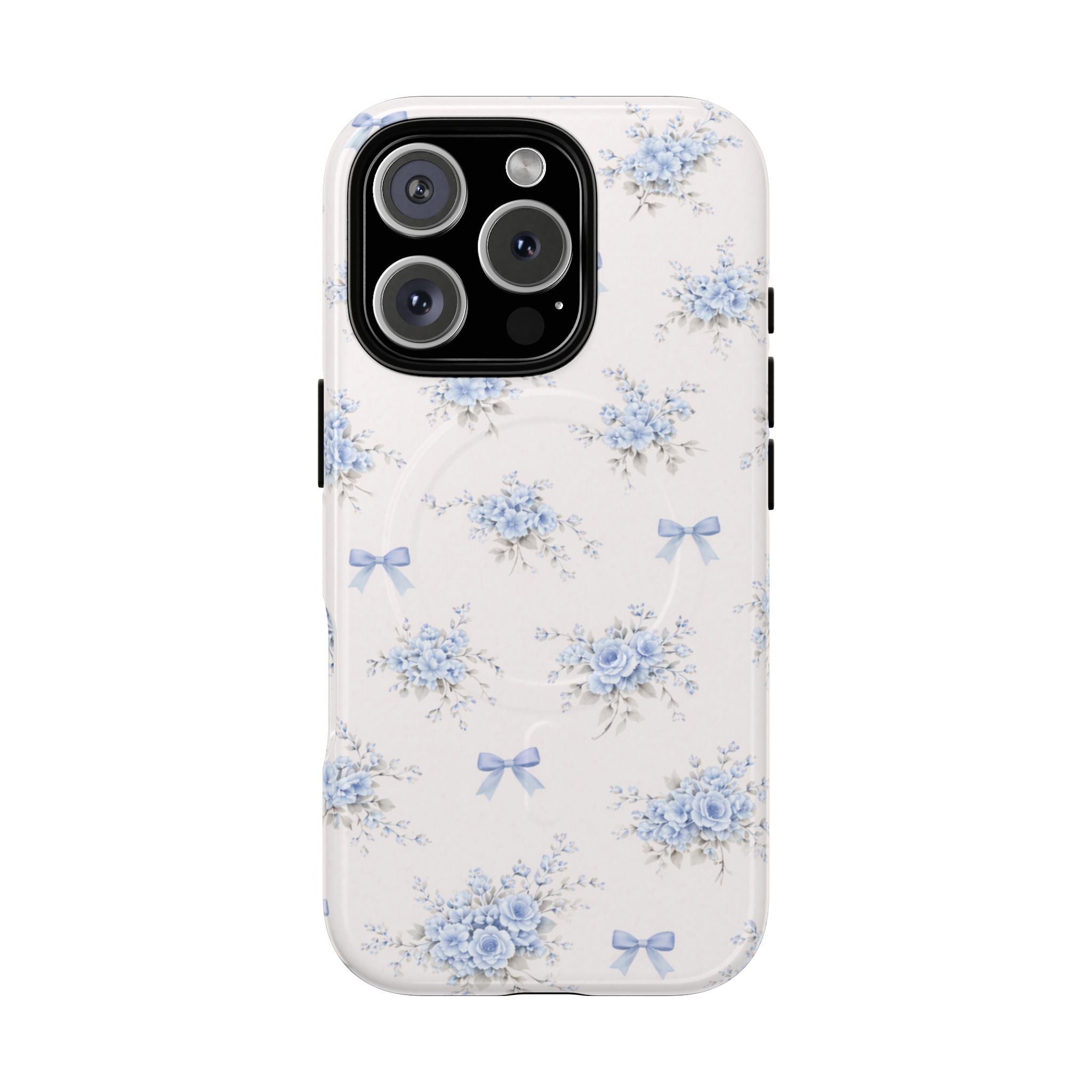 Blue Floral Bow iPhone Case – MagSafe Compatible