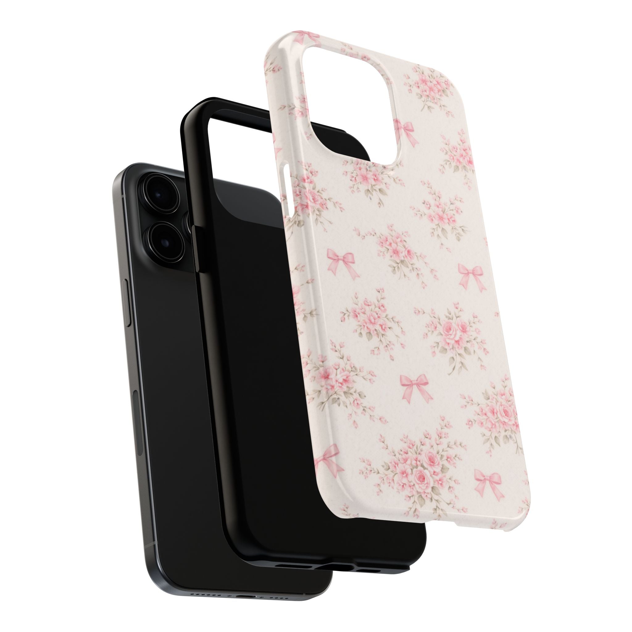 Pink Floral Bouquet iPhone Case, Vintage Roses Bows Pastel Pattern