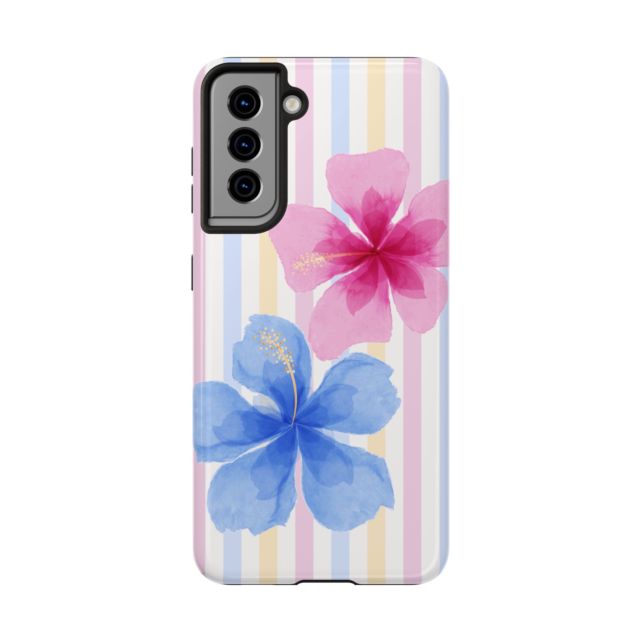 Hibiscus Stripe Tough Samsung Case – Pink & Blue Floral Protective Cover