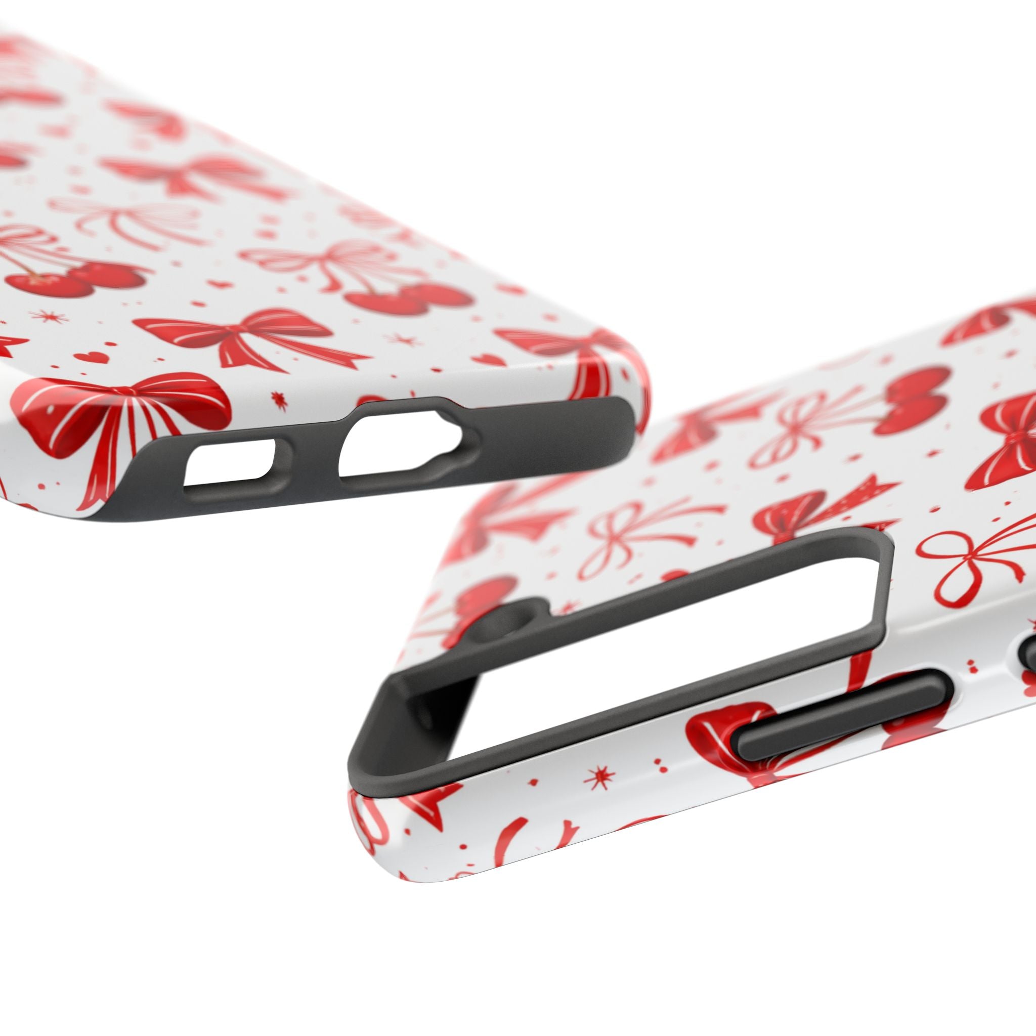 Red Bows and Cherries Tough Phone Case, Cherry Bow Pattern