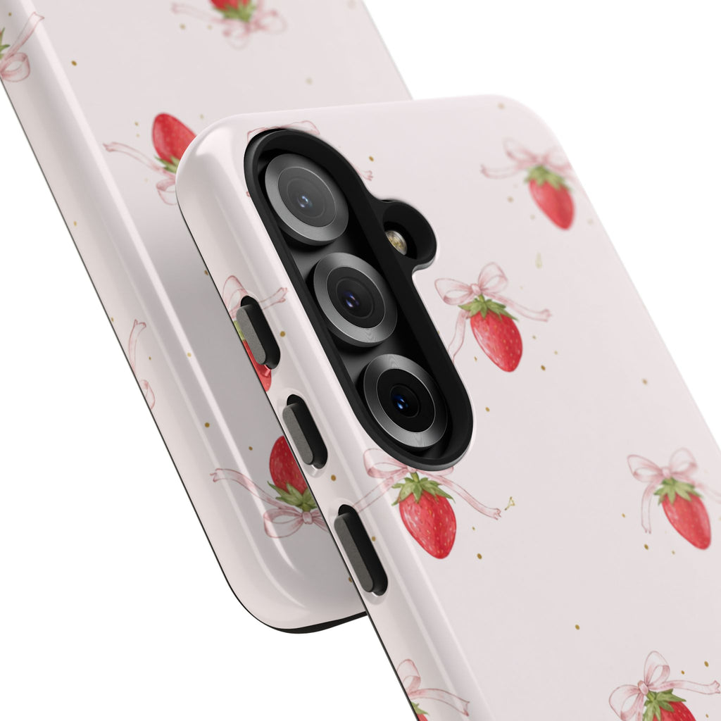 Red Strawberry Pattern Tough Phone Case, Bold Fruit Print
