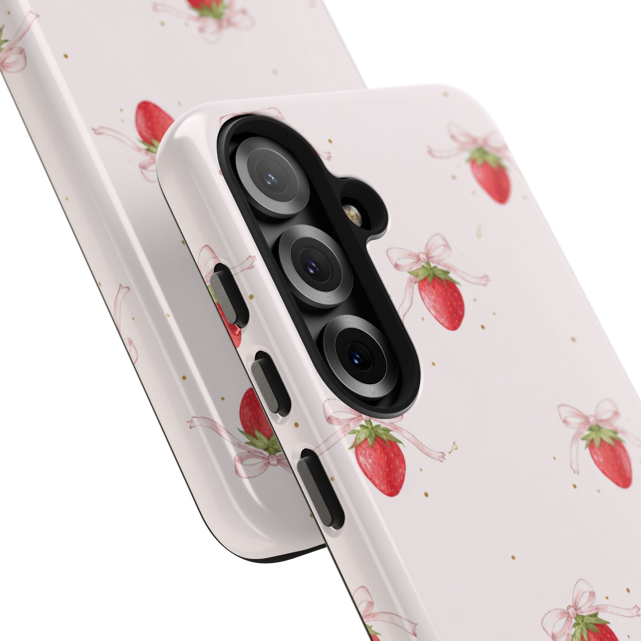 Red Strawberry Pattern Tough Phone Case, Bold Fruit Print