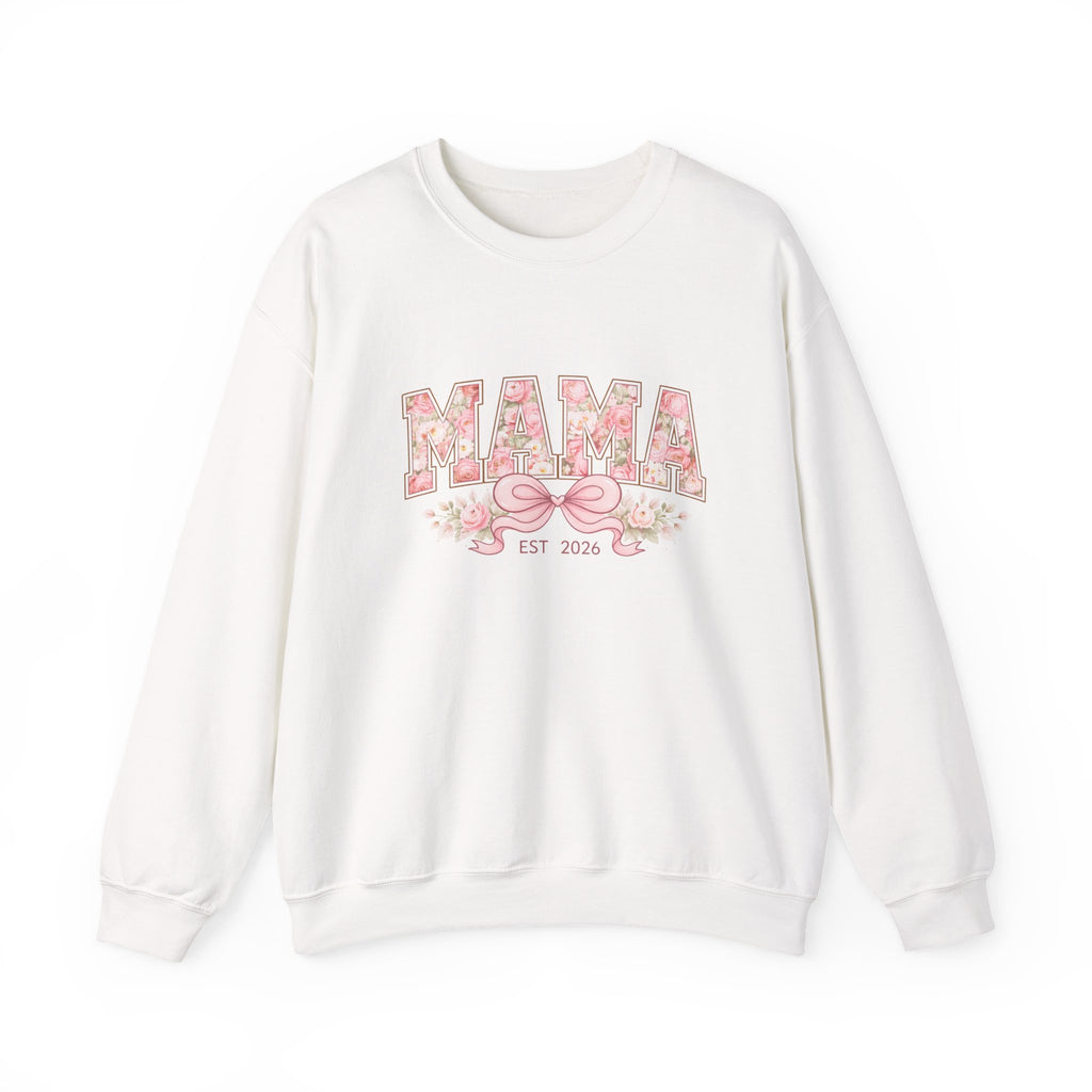Mama Floral Crewneck Sweatshirt — "MAMA" Pink Bow & Est. 2026 Mother's Day Pullover