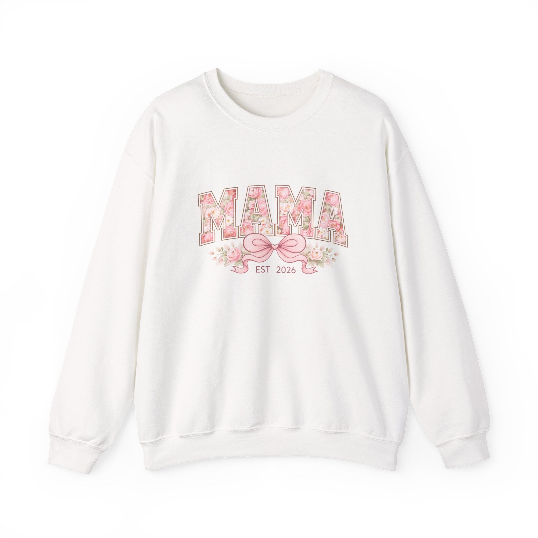 Mama Floral Crewneck Sweatshirt — "MAMA" Pink Bow & Est. 2026 Mother's Day Pullover