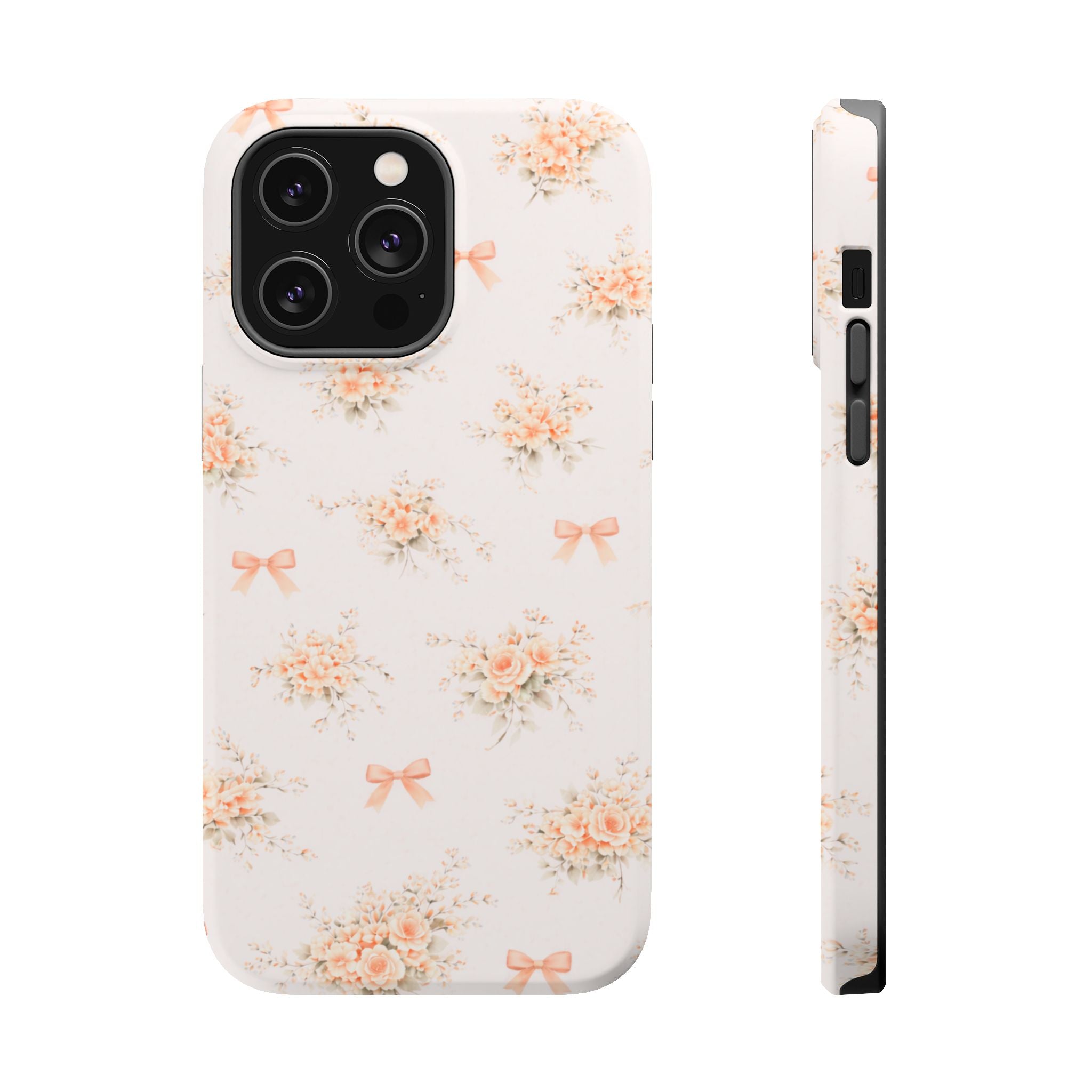 Vintage Peach Floral Bow iPhone Case | Magnetic Impact-Resistant Case