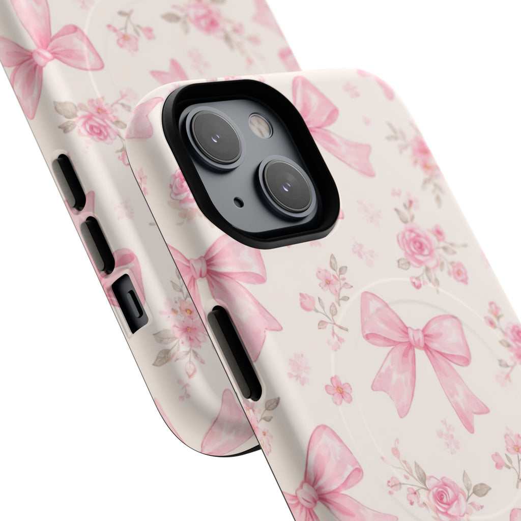 Pink Bow Floral iPhone Case – MagSafe Compatible