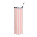 Pink Striped 20oz Stainless Steel Tumbler - Slim Insulated Travel Cup with Straw