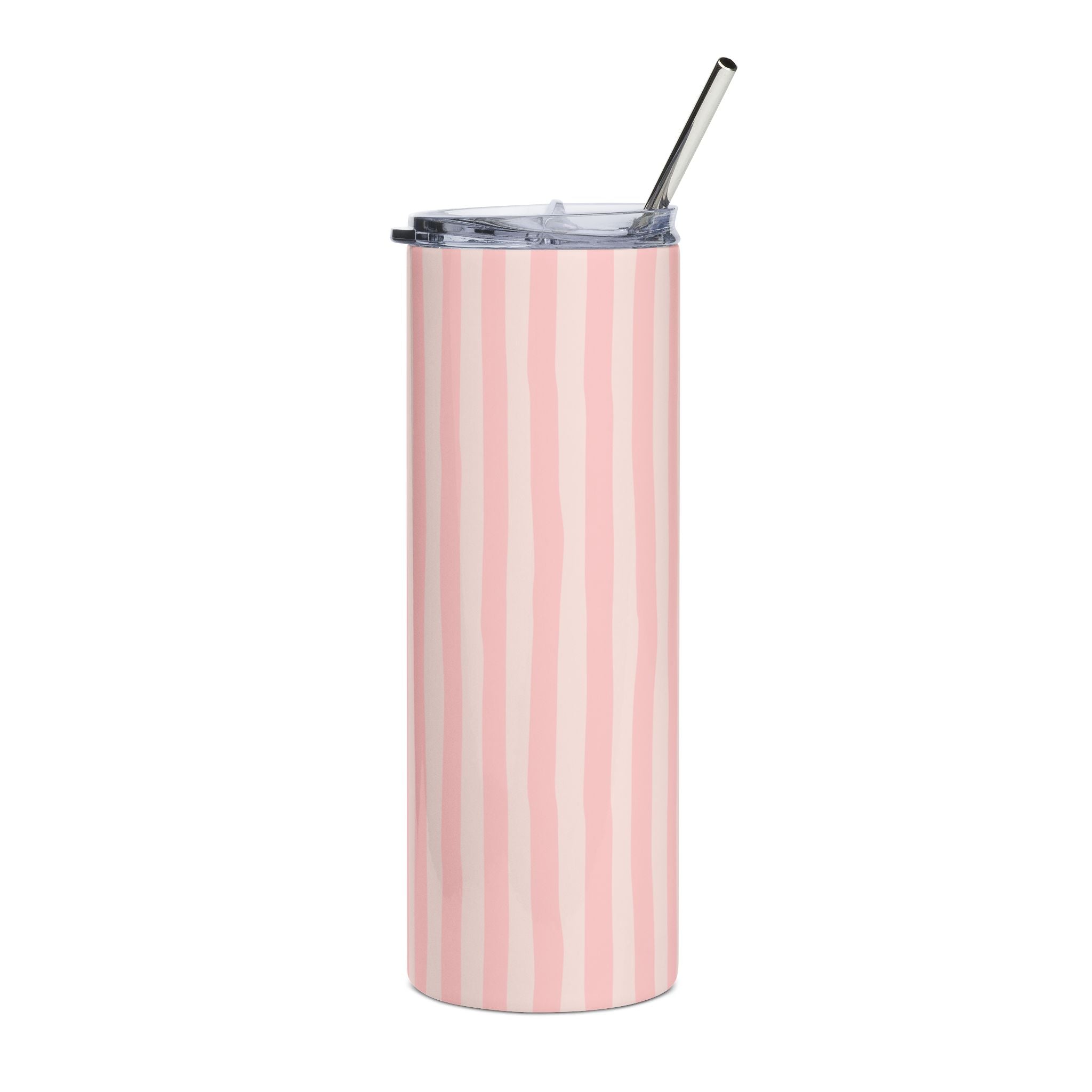 Pink Striped 20oz Stainless Steel Tumbler - Slim Insulated Travel Cup with Straw