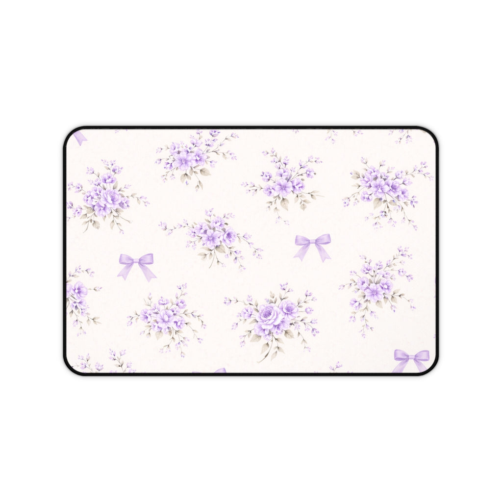 Lavender Floral Bouquet Desk Mat | Purple Ribbon Pattern