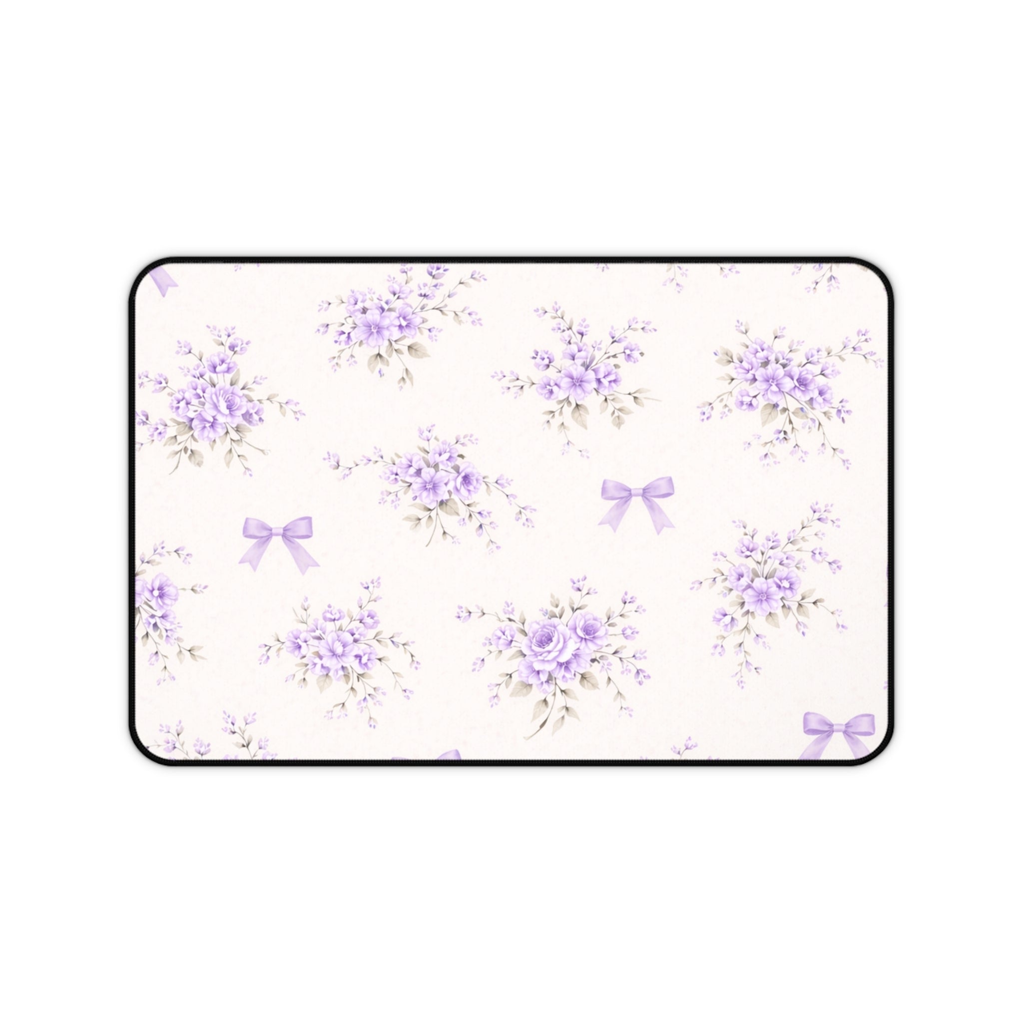 Lavender Floral Bouquet Desk Mat | Purple Ribbon Pattern