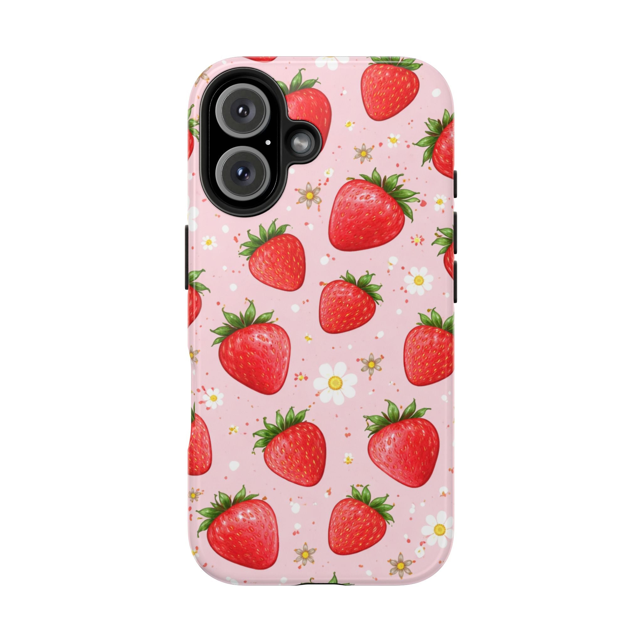 Pink Strawberry Print Phone Case, Soft Fruit Pattern