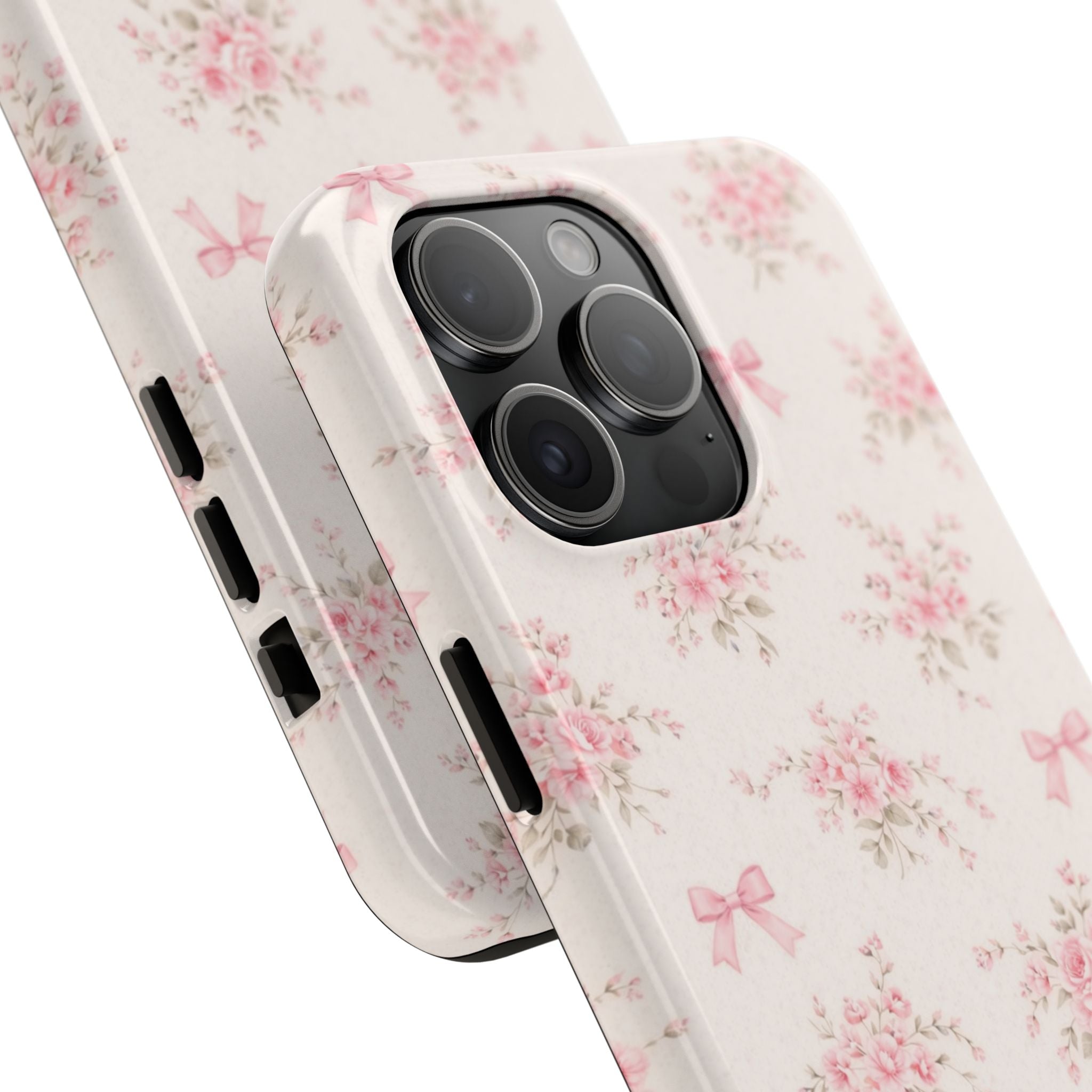 Pink Floral Bouquet iPhone Case, Vintage Roses Bows Pastel Pattern