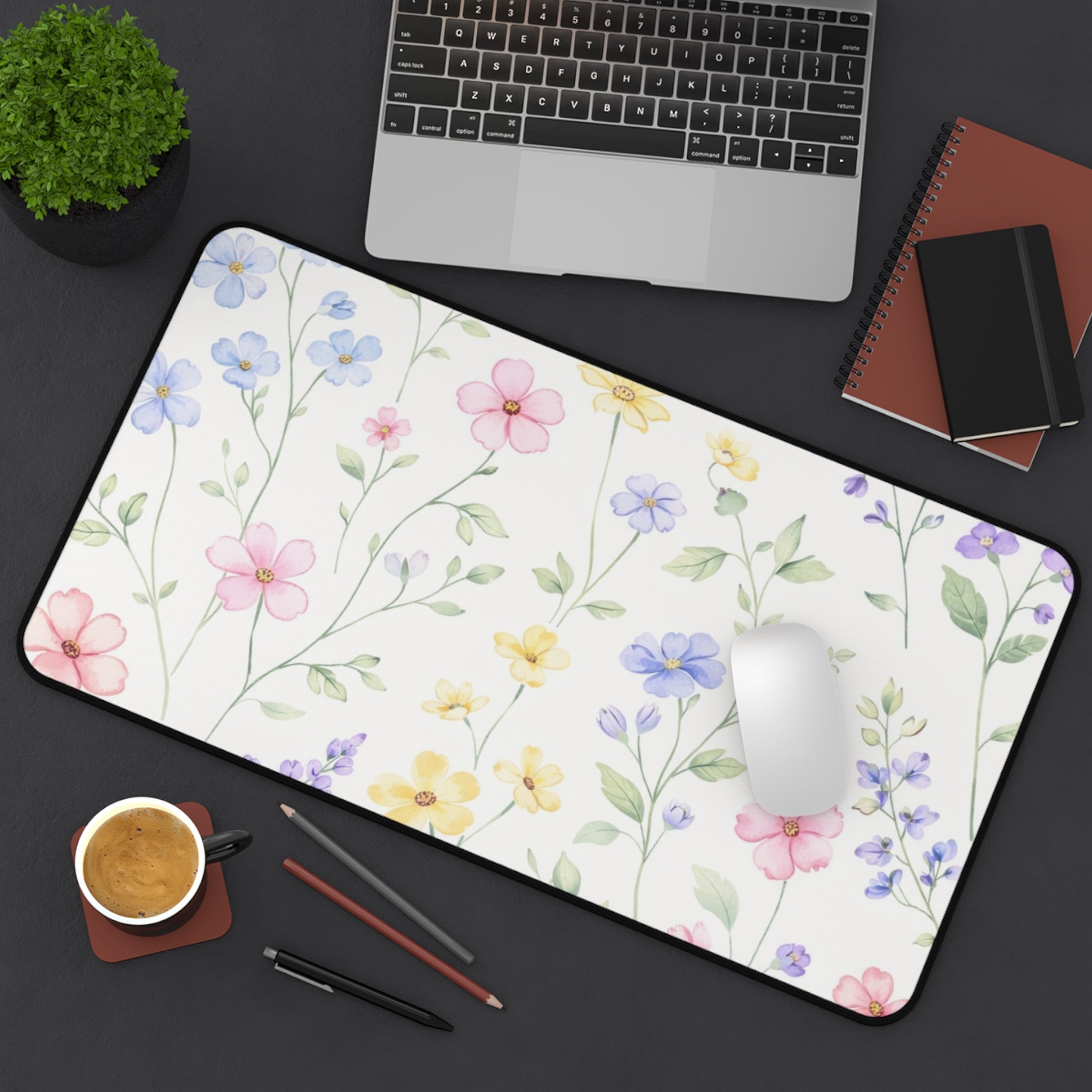 Watercolor Wildflowers Desk Mat | Pastel Floral Mouse Pad