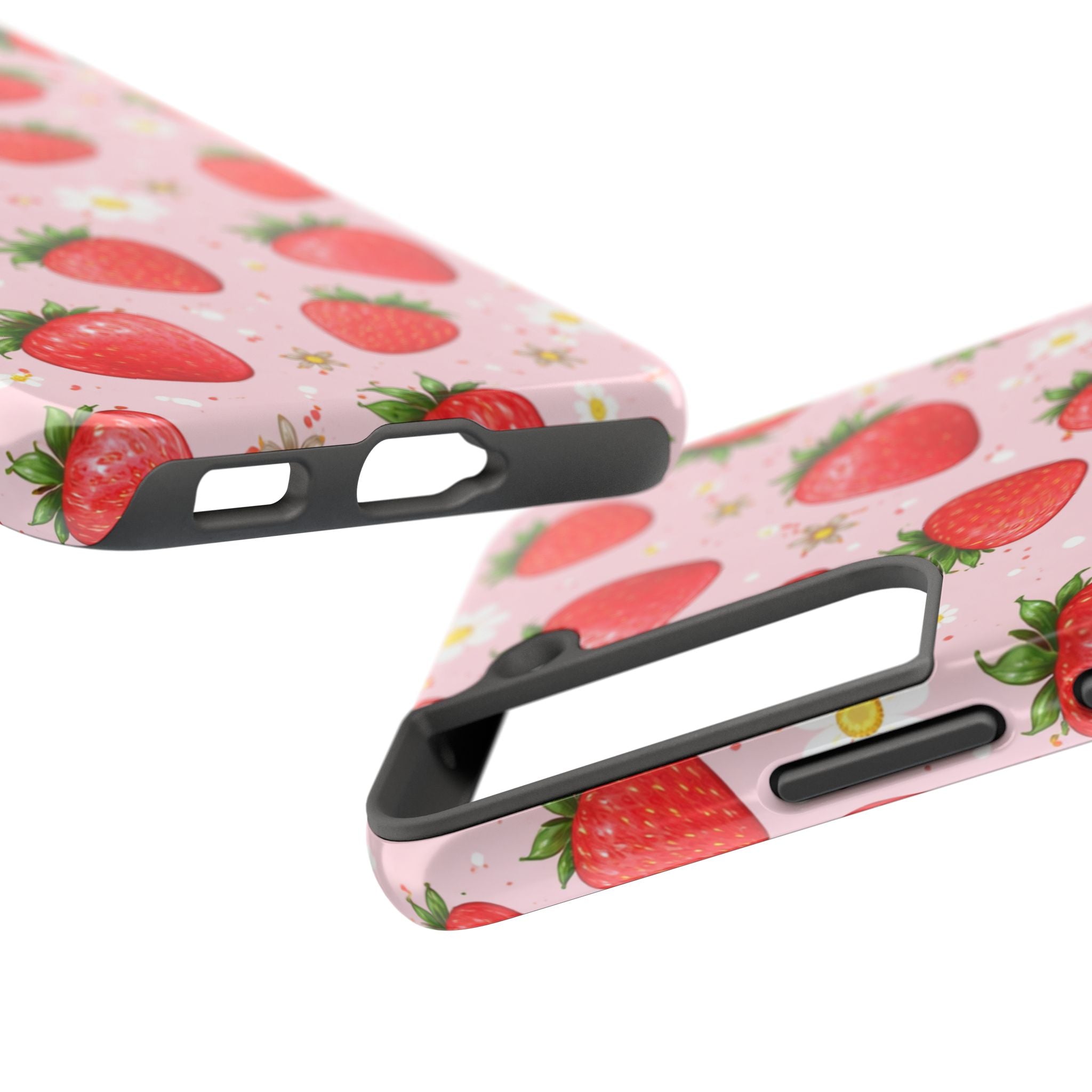 Pink Floral Strawberry Tough Phone Case, Fruit Pattern