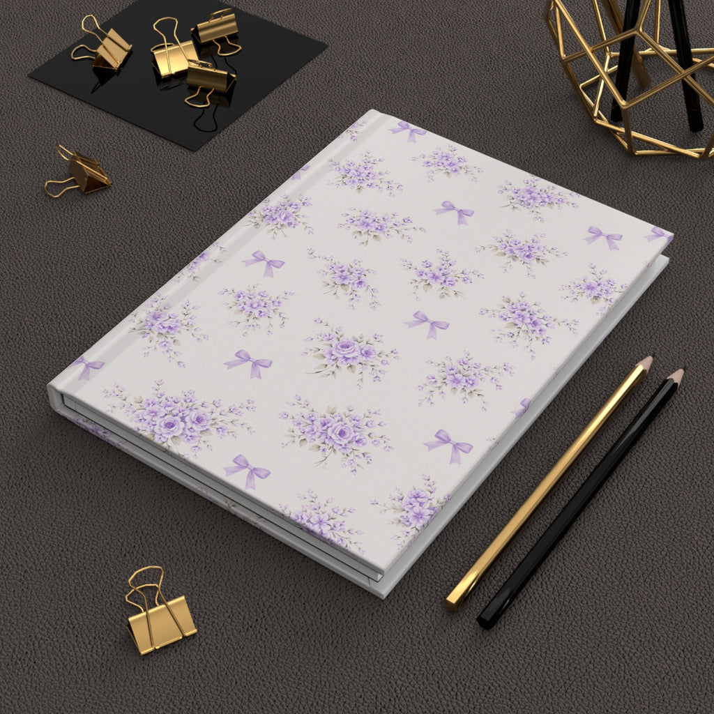 Lavender Floral Pattern Hardcover Journal | Purple Bouquet Bows Notebook