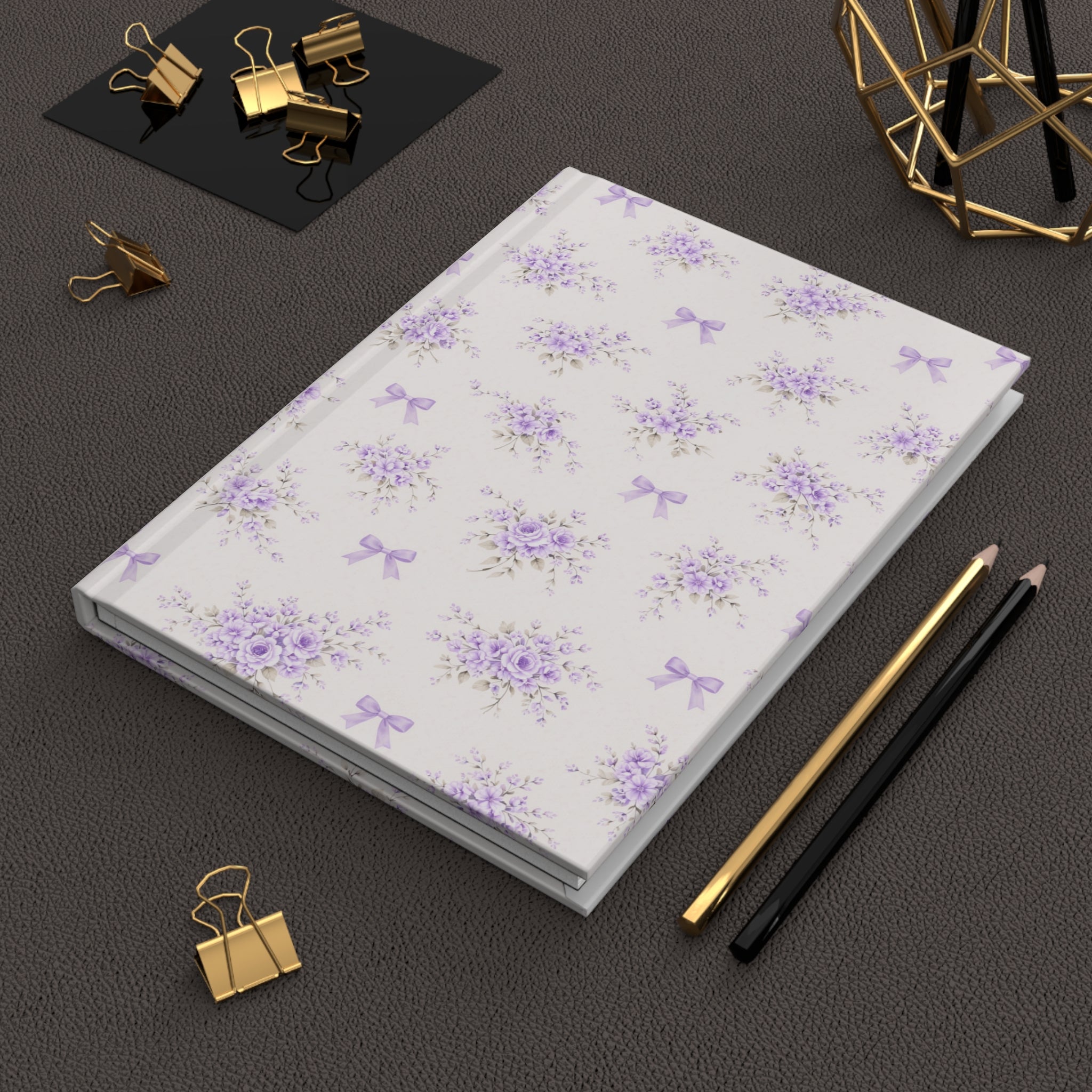 Lavender Floral Pattern Hardcover Journal | Purple Bouquet Bows Notebook