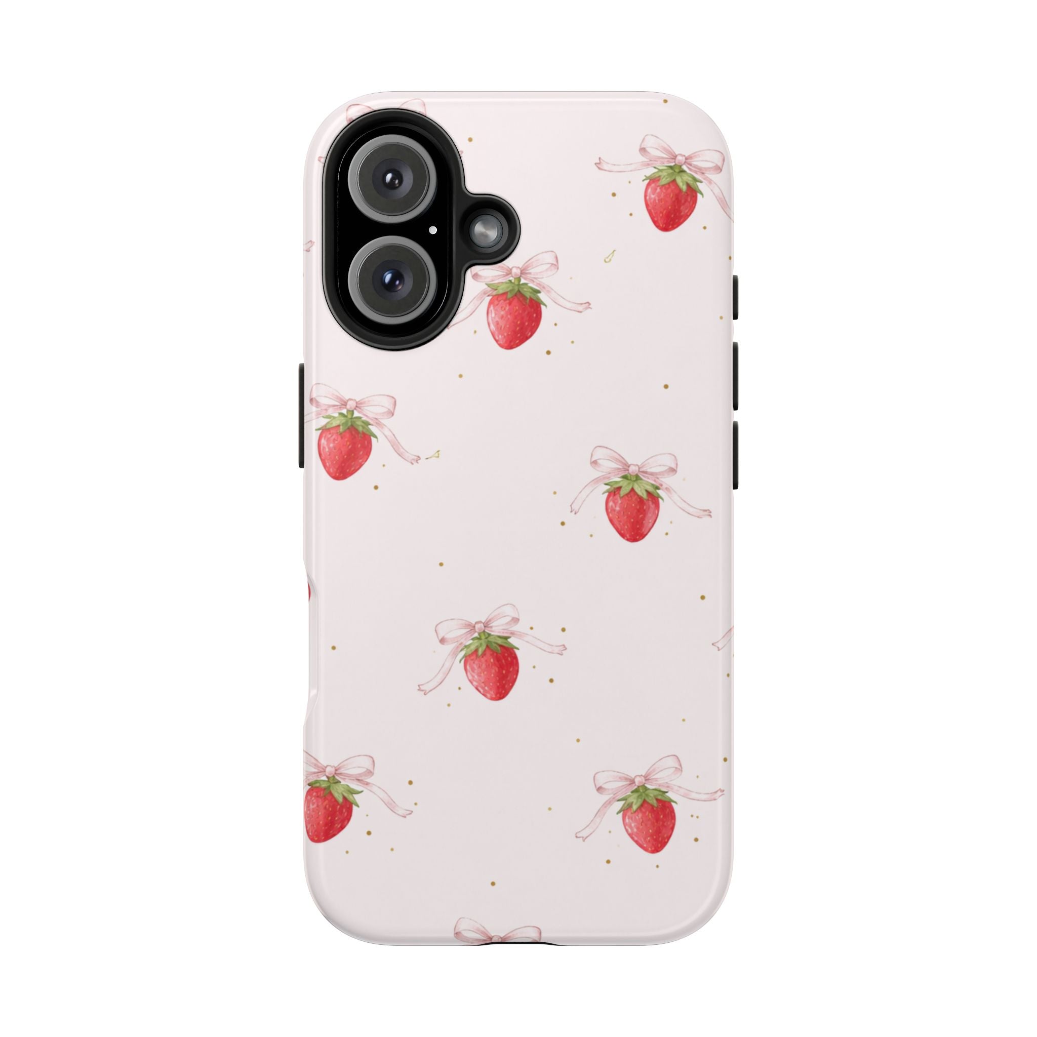 Pink Strawberry Pattern Tough Phone Case, Pastel Fruit Print