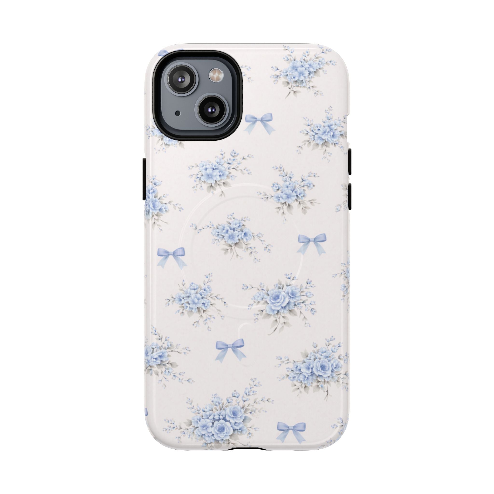 Blue Floral Bow iPhone Case – MagSafe Compatible