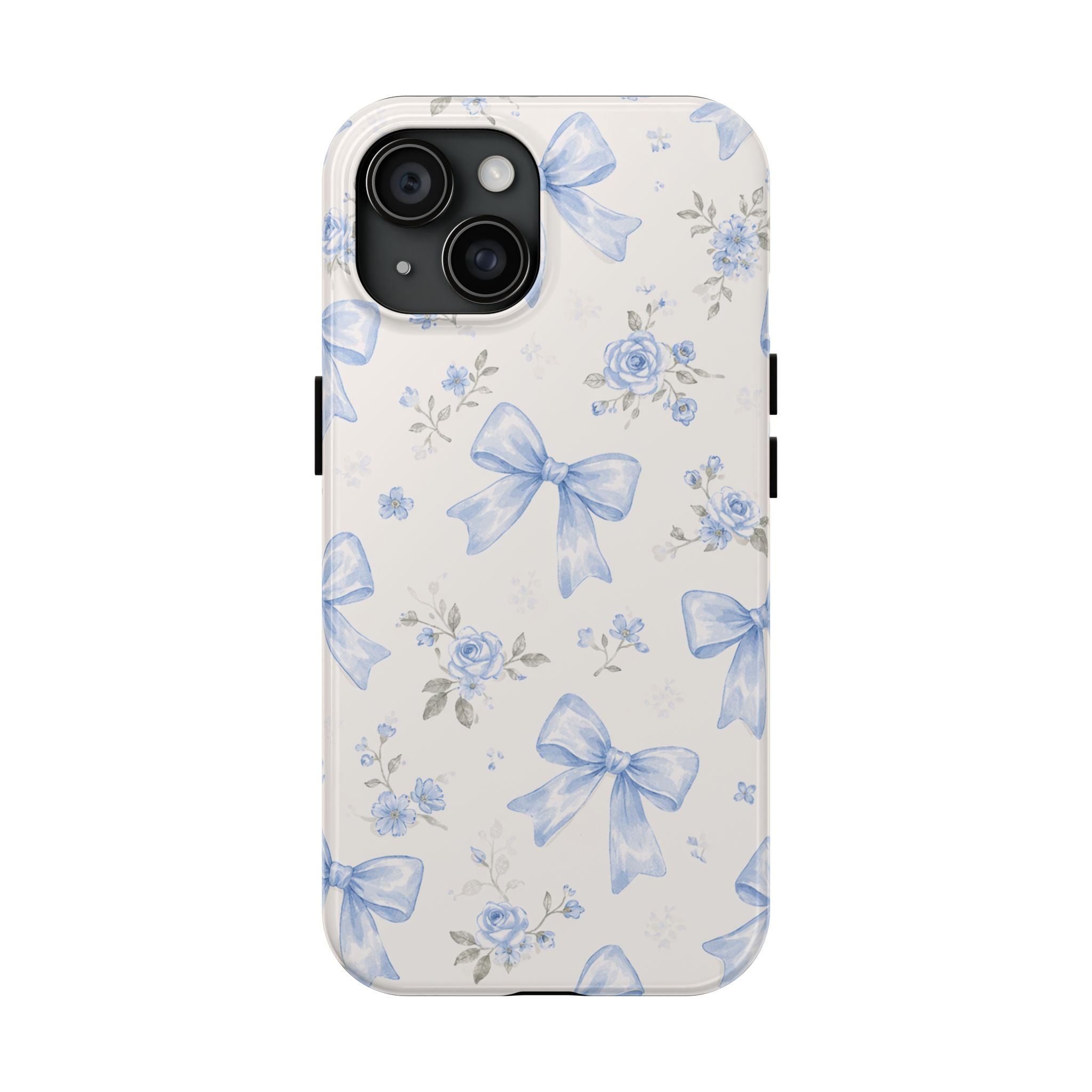 Blue Watercolor Bows iPhone Case, Floral Bow Pattern