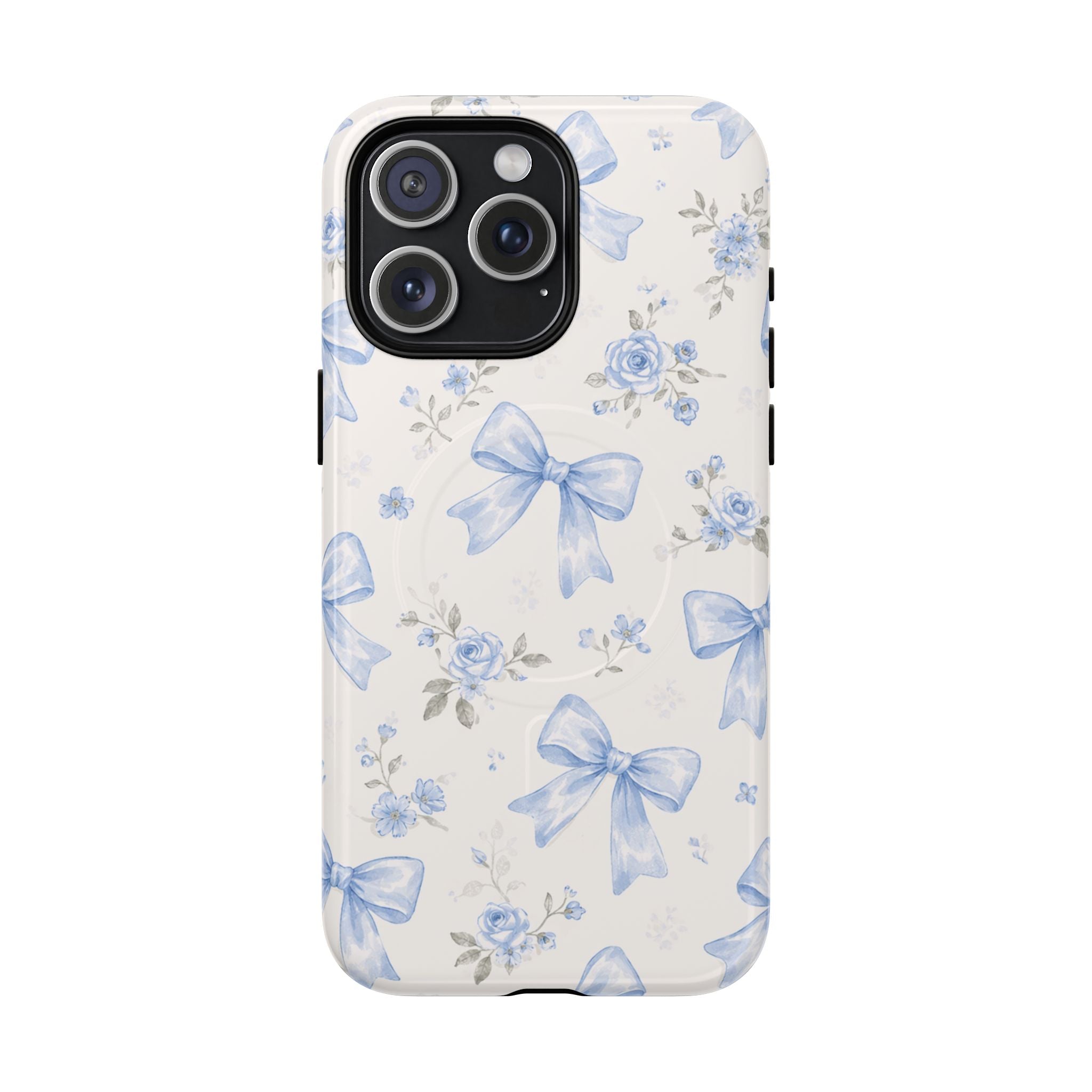 Floral Blue Bow iPhone Case – MagSafe Compatible