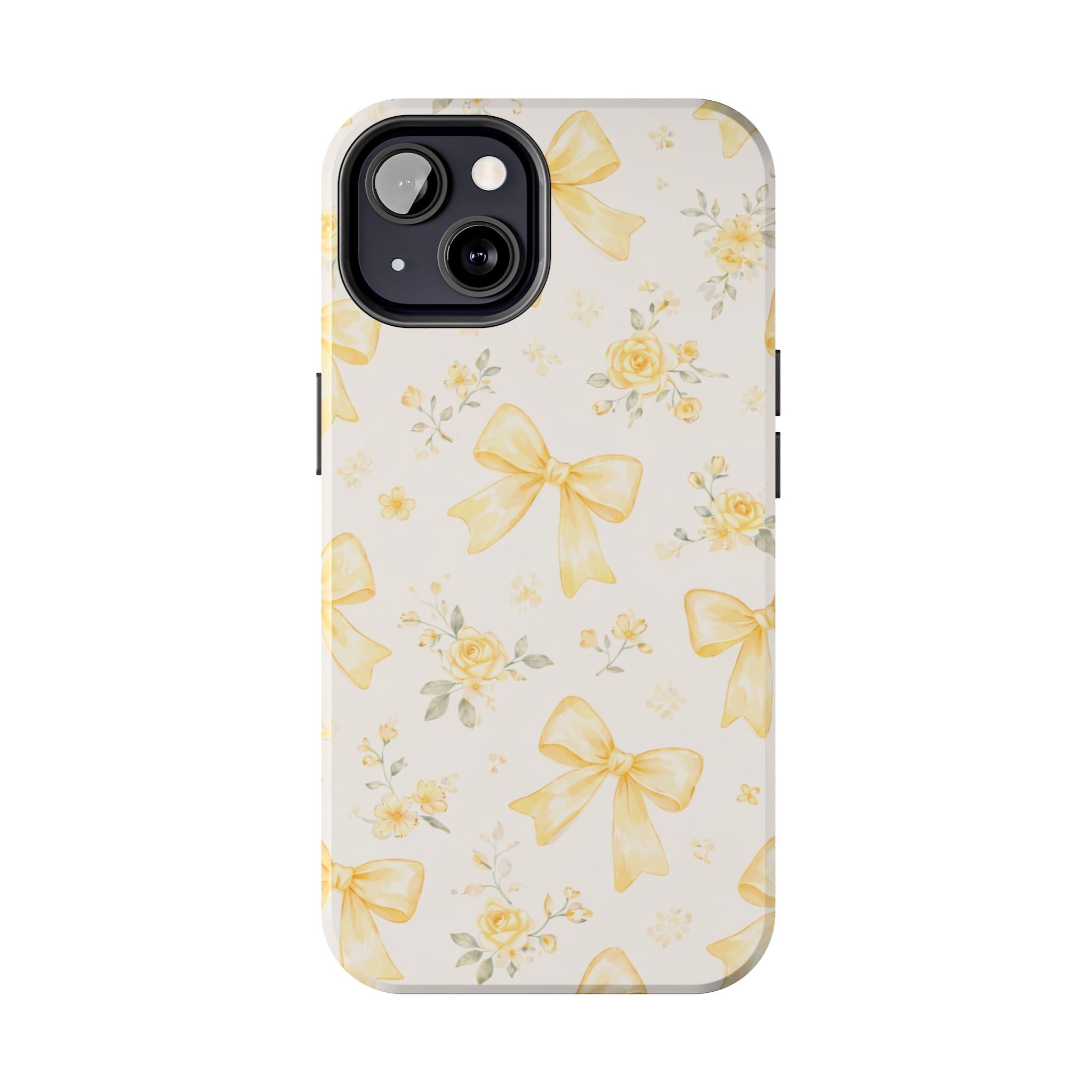 Yellow Bow Floral Phone Case, Cute Yellow Ribbon Pattern