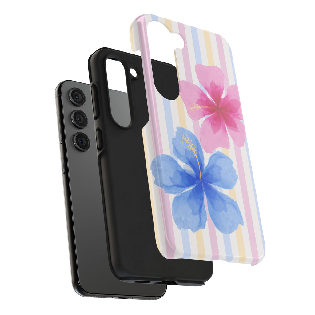 Hibiscus Stripe Tough Samsung Case – Pink & Blue Floral Protective Cover